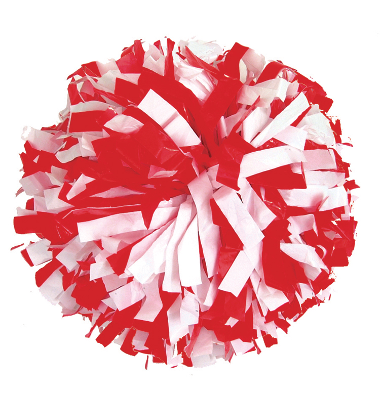 red and white two-color stock pom pom for cheerleading and dance performances