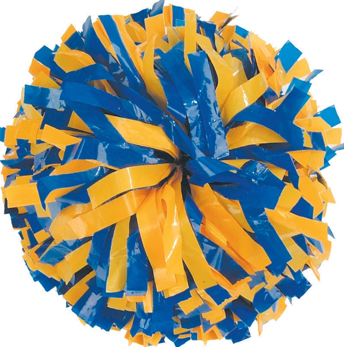 royal blue and gold two color stock pom pom for cheerleading and dance performances