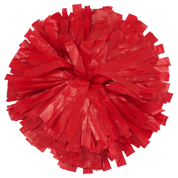 red Wet Look plastic pom pom for dance and cheerleading performances