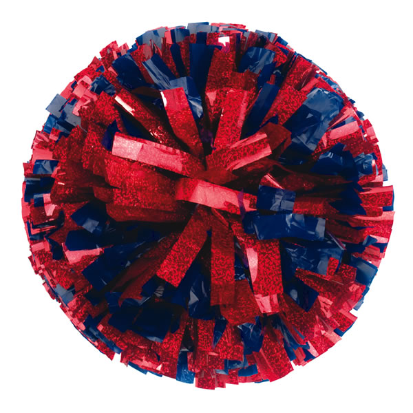 Red and Royal blue metallic pom pom for cheerleading and dance team.