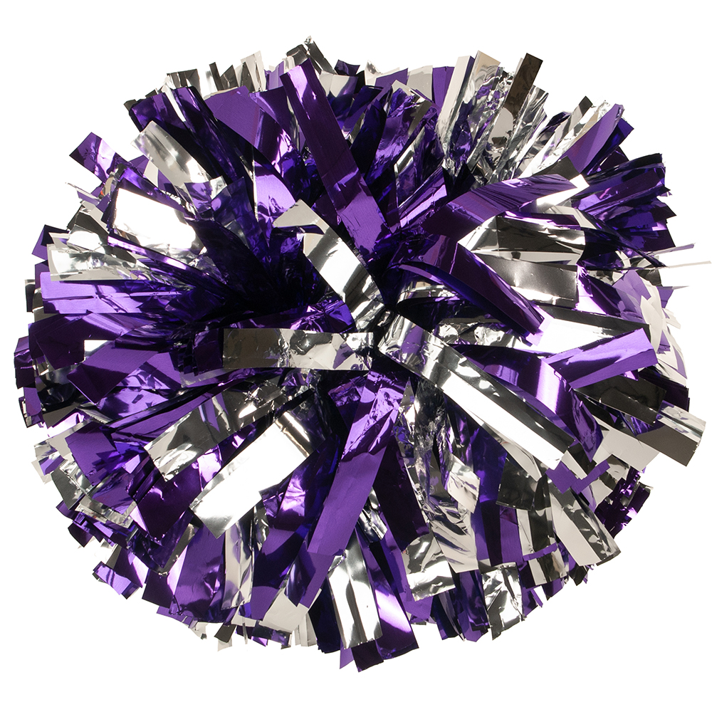 Royal Blue/Silver Metallic Cheer Pom With Baton Handle