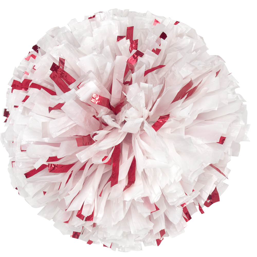 white with red vinyl pom pom for cheerleading and dance